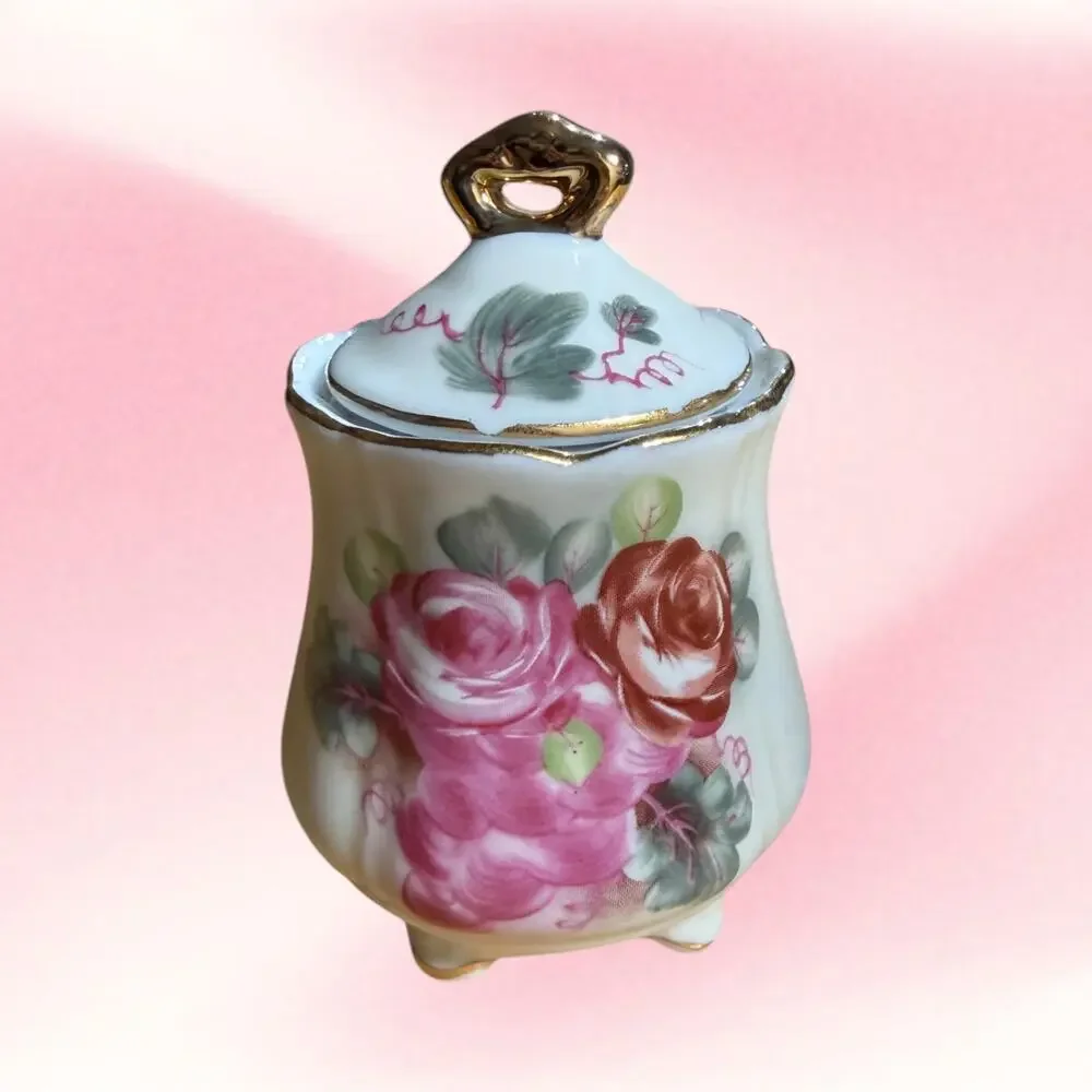 Vintage Nippon Marked Rose Creamer Sugar Bowl Set Gold Trim Grandmillennial